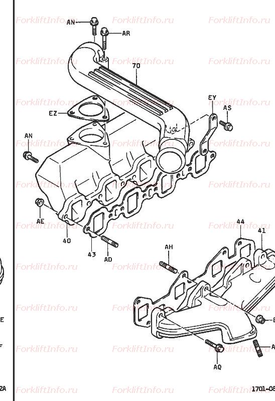 Впускной и выпускной коллекторы двигателя 1DZ Toyota