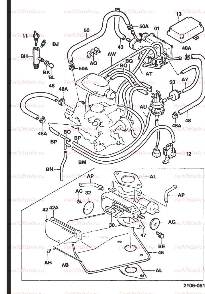 Карбюратор двигателя 5k Toyota (3-way catalytic) вакуумные трубки