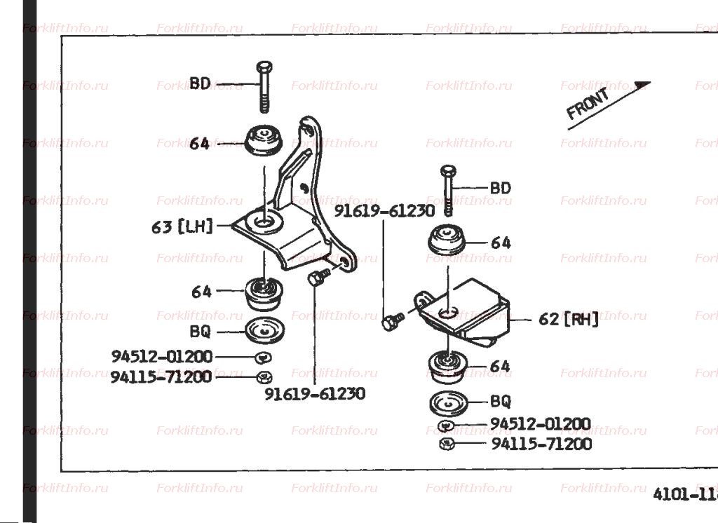 Опоры и подушки механической коробки передач погрузчика Toyota 02-6FD15