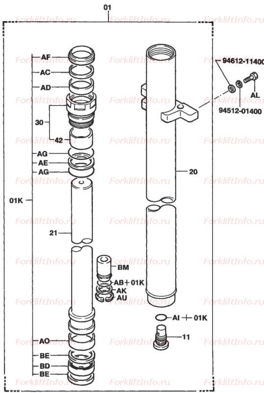 Центральный цилиндр подъема мачт FV и FSV вилочного погрузчика Toyota 6FG/FD15 (период выпуска 09.96-09.98)
