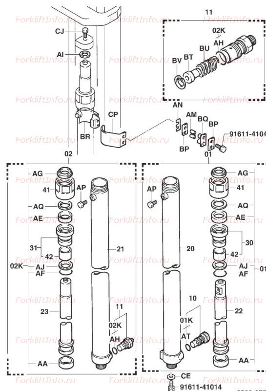 Боковые цилиндры подъема мачты FV вилочного погрузчика Toyota 6FG/FD15 (период выпуска 01.94-03.98)